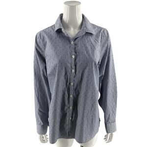 Lands End Button Up Top Plus Sz 18W Navy Blue White Striped Swiss Dot Button Up